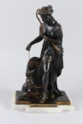 JEAN-LOUISE GREGOIRE (FRENCH 1840 - 1890). A good 19th century bronze group of Diana, a bow in her