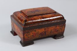 A FINE 19TH CENTURY PERSIAN QAJAR PAINTED AND LACQUERED PAPIER MACHE BOX. 18cms long.