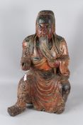 A LARGE CHINESE CARVED WOOD STATUE OF GUAN YU, also known as GUAN DI, a Chinese general from The