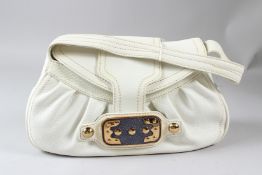 CELINE, A LADIES EMBOSSED WHITE LEATHER HANDBAG, with paperwork.