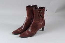 RALPH LAUREN, A PAIR OF LADIES BROWN LEATHER BOOTS with side zip, size unknown.