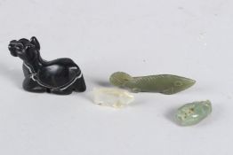 A COLLECTION OF FOUR CHINESE HARDSTONE CARVINGS. Largest 6cms long.