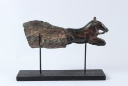 AN INDIAN CARVED GREEN HARDSTONE FIGURE, 19TH / 20TH CENTURY, modelled as the front end of a