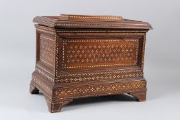 A VERY FINE EARLY, POSSIBLY 16TH-17TH CENTURY, SPANISH OR ITALIAN INLAID WOODEN CASKET in the