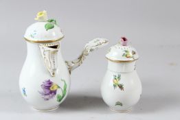 A HEREND PORCELAIN CAFE AU LAIT POT, with floral decoration; together with a Herend porcelain