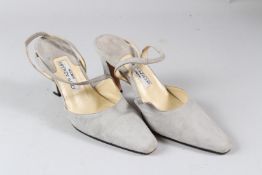 JOSEPH AZAGURY, A PAIR OF LADIES GREY SUEDE LEATHER HIGH HEEL SHOES, size 37.5.