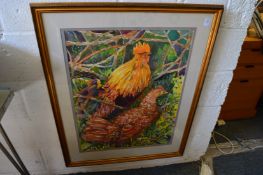 Clare Hackney, cockerel and chicken, watercolour.