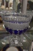 A Bohemian blue tinted cut glass pedestal bowl.