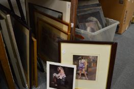 A collection of decorative paintings and prints.