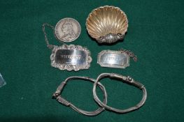 Silver decanter labels etc.
