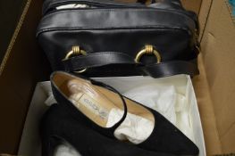 A handbag and pair of ladies shoes, sizes approx 39.