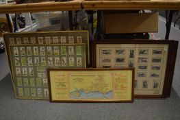 A collection of cigarette cards, framed and glazed and another item.
