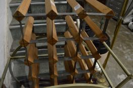 A wine rack and two folding stands.