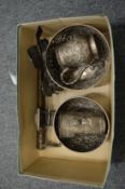 A group of Chinese silver to include a pierced bowl, an embossed bowl, a tankard, a beaker and other