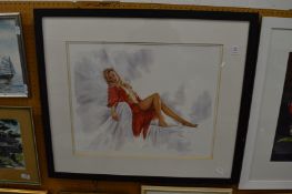 Reclining female semi-nude, limited edition print, pencil signed.