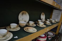 A quantity of Royal Worcester blush ivory porcelain teacups, plates etc depicting various birds.