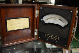 A Sangamo Weston Ltd amp meter with fitted leather case and accessories.