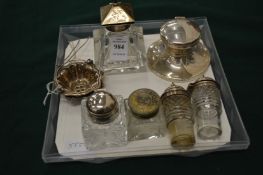 Silver mounted inkwells etc.