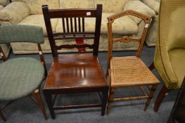 A cane seated occasional chair and a mahogany chair.