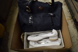 A handbag and pair of ladies shoes, sizes approx 39.