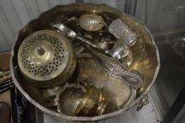 A large plated punch bowl and other items.