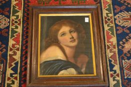 After Jean Baptise Greuze, head and shoulders portrait of a woman, oil on board.
