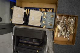 Cased flatware, loose flatware and quantity of empty cutlery boxes.