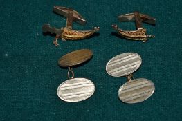 A pair of 18ct gold cufflinks and two other cufflinks.