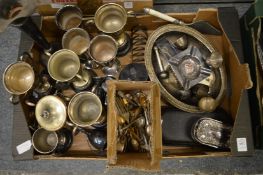 A collection of plated items to include trophy cups.