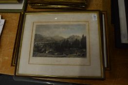 Two colour engravings and a print.