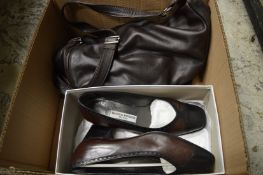 A handbag and pair of ladies shoes, sizes approx 39.
