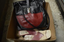 A handbag and pair of ladies shoes, sizes approx 39.