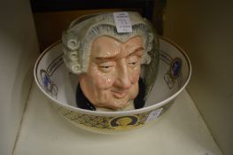 A Royal Worcester Margaret Thatcher Commemorative porcelain bowl and a Doulton character jug, The