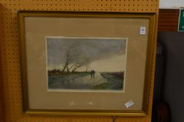 George Donald, figures on a path, colour engraving, pencil signed.