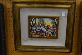 Continental School, figures by a campfire, oil, signed, in a decorative gilt frame.