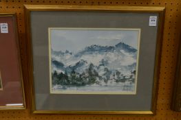 Ann Hutley, winter landscape, watercolour.