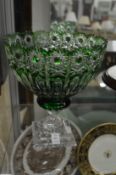 A Bohemian green tinted cut glass pedestal bowl.