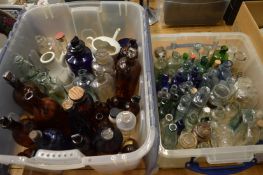 Quantity of old chemist bottles and related items, removed from a chemist shop.