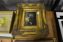 A set of four colour prints in decorative gilt frames.