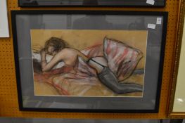 Reclining semi-nude female, pastel.