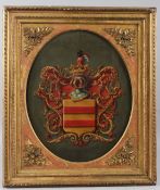 HERALDIC INTEREST Coat of Arms oil on board oval mount 41.5 x 33.5cm