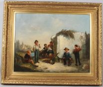 ATTRIBUTED TO JEAN-CHARLES LANGLOIS Children playing about a ruin oil on panel 53 x 69cm