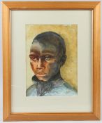 MARY THOMAS 'I survived' portrait of a boy watercolour signed inscribed label verso 35 x 25cm
