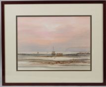 BRITISH SCHOOL (20TH CENTURY) View of a coastline with boats on a beach watercolour 27 x 37cm