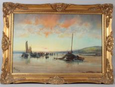 RICHARD HARRY CARTER (1839-1911) Unloading the catch fisherfolk and boats on a beach watercolour