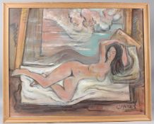 GWYN REES Reclining nude oil on board signed 60.5 x 76.5cm