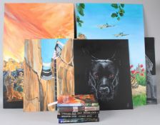 RICHARD JOYCE Six book illustrations acrylic on canvas boards unframed largest 76 x 51cm together