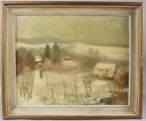 MARJORIE WEBB 'Winter Landscape Sheet' oil on canvas signed and dated 1963 artist's label verso 40 x