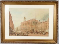 PAUL BRADDON (1864-1938) Town centre with street market watercolour signed 54 x 76cm