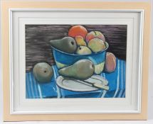 C BRANNAN Still life with fruit oil pastels signed 29.5 x 40cm